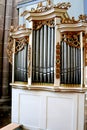 Organ inside the church. Ruins of medieval cistercian abbey in Transylvania. Royalty Free Stock Photo